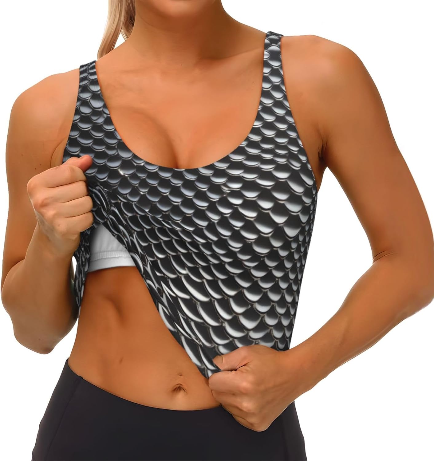 Silver fish scale Printed Wome - Yoga Fitness Girl recensie en prijs
